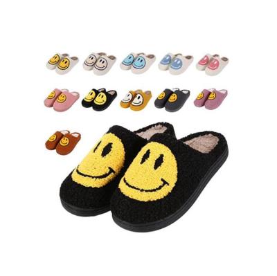 China Cute Smiley Face Slippers Winter Warm Flat Pillow Non Slip Slips Comfortable Fuzzy Cute Smiley Face Home Slippers Soft Plush Shoes for Women and Men for sale