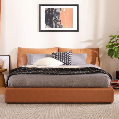 China New Design Storage 2021 Bedroom Furniture Modern Nordic Brown Leather Bed for sale