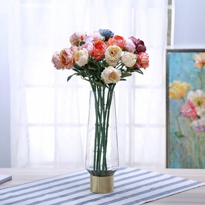 China Bixuan Handmade Vases Clear Flower Arrangement Glass Vases Gold Band Decor Brass Dining Table Wedding Centerpieces, 12.6