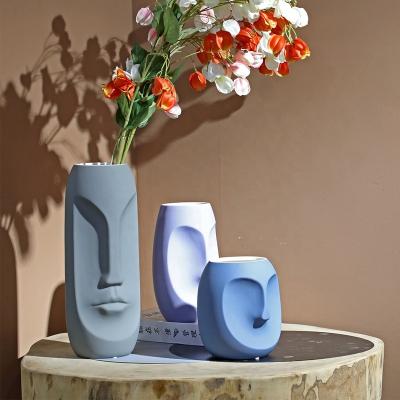 China Modern Bixuan Pastoral Vases Abstract Faces Ceramic Vase Art Porcelain Vases Table Centerpiece Unique Floral Arrangement Accent Set Of 3 for sale