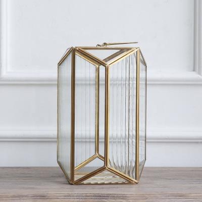 China Bixuan Handmade Candle Lantern Textured Lamp Clear Hanging Textured Crystal Glass Bronze Brass Frame Hurricane Tea Light Stand 11