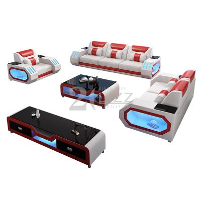 China New Design Modular Home Furniture LED Genuine Leather Sofa for sale