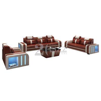 China Indoor Smart Leather LED Sofa Set Modular Top Tier Living Room Furniture for sale