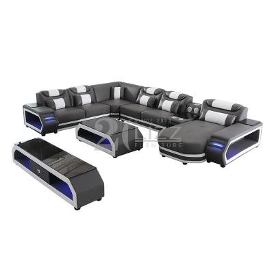 China (Other) Multifunctional Living Room Size Adjustable Corner LED Large Customized Leather Sofa for sale