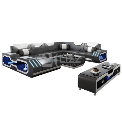 China (Others)Adjustable Couches Living Room Furniture Sofa Set Leather Couch Modern LED Lighting Sectional Sofa for sale