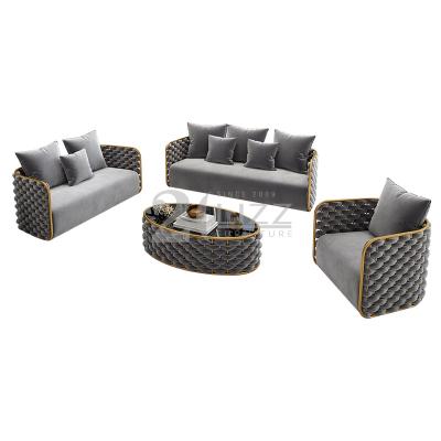 China Design Sofa Set Furniture Living Room Modular Luxury Stainless Steel Velvet Fabric Sofa for sale