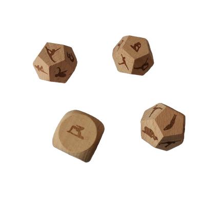 China Wooden beech natural color polyhedron fitness yoga dies factory production can customize pattern and quantity face to face size is 30mm for sale