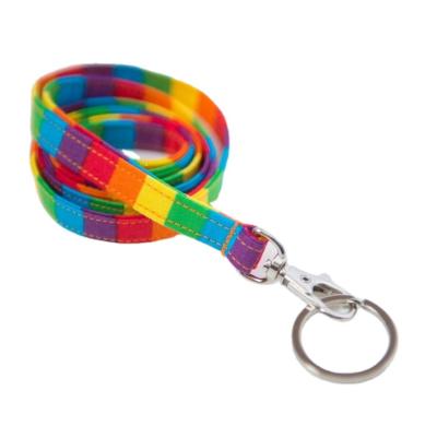 China Polyester Printed Logo Nylon Custom Rainbow Key Chain Sublimation Wrist Strap Polyester Short Lanyards for sale