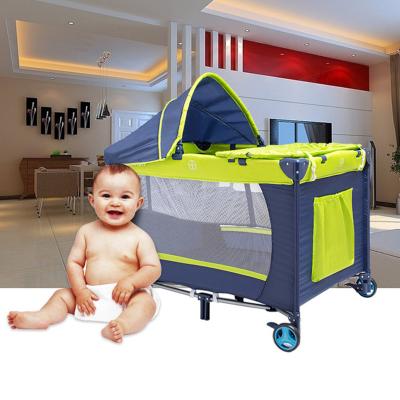 China Modern 2 in 1 Portable Folding Center Travel Playpen Crib Baby Bed Freestanding for sale