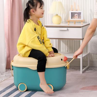 China Wholesale 2 Pcs Viable Free Plastic Children Toy Storage Box With Handle Blocks Set BPA Duck Shape Build And Wheel for sale