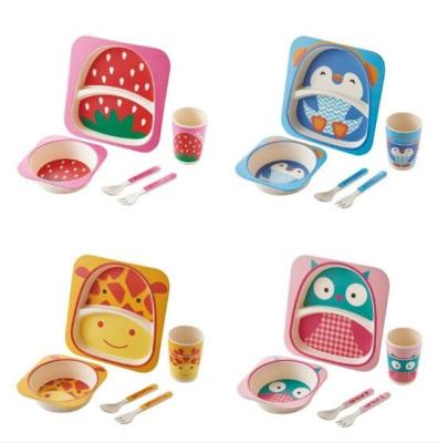 China Morden Luxury Free 5Pcs/Set Cartoon BPA Fiber Bamboo Tableware Sets For Baby Feeding for sale