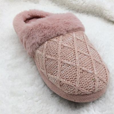 China Fashion Trend Design New Women Warm Knitted Upper Fur Lining Bedroom Slipper Winter Slide Hairy Shoes for sale