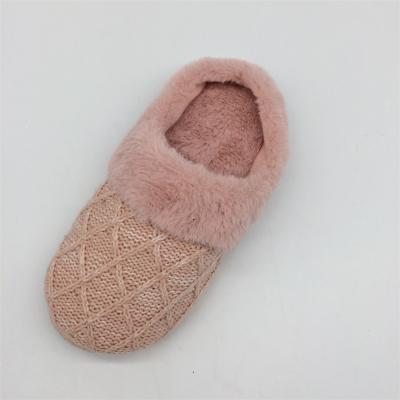 China Fashion Trend Comfortable Women's Pink Knitted House Slips Hairy Fur Slippers , Hairy Furry Home Slippers Slips For Women for sale