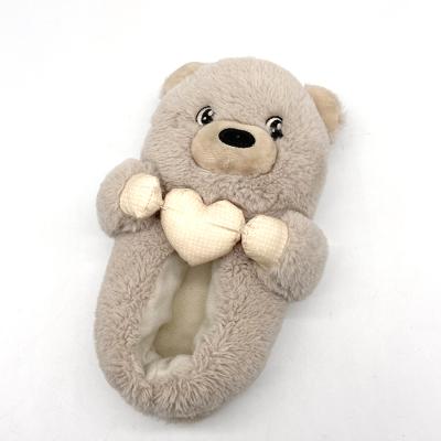 China Fashion trend winter custom warm non-slip indoor cartoon animal bear shaped fuzzy plush slippers for sale