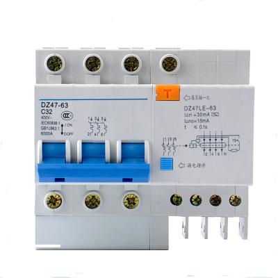 China Dz47le-63 3P+ n three-phase four-wire thick conductor can be assembled with leakage indication miniature circuit breaker 3 for sale