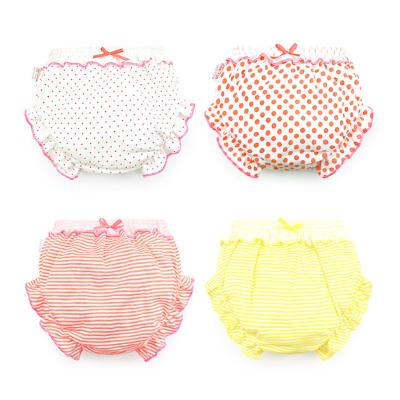 China Wholesale Breathable 100%Cotton Girl Underwear Fashion Dots Cute Underpants Infant Newborn Striped Soft Lace Lovely Bow Briefs Baby Panties for sale