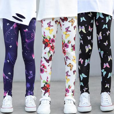 China Wholesale 2-12Y Summer Kids Anti-pilling Print Butterfly Tights Kids Stretch Pants Fashion Outdoor Travel Pants Girls Skinny Gaiters for sale