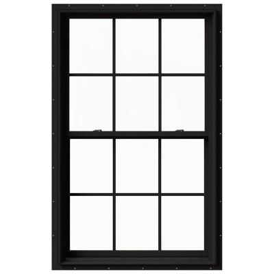 China Sliding Black Aluminum Thermal-Break Grill Design Top Hung Window With Insect Screen Double Hung Window for sale