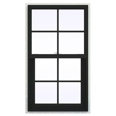 China Sliding Grill Design Insect Screen Black Top Hung Window Aluminum Single Hung Window for sale