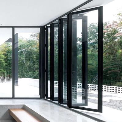 China Modern High Quality Tempered Glass Folding Door System Aluminum Color Customized Glass Hardware for sale