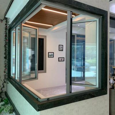 China Low-E Bi Fold Folding Glass Window Aluminum Fold Up Stained Glass Folding Glass Windows for sale