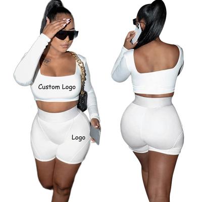 China Anti-Static Women's Custom Logo Crop Top And Short Clothing Set For Summer Running Sport Biker Two Piece Set Logo Custom Jogging Set 01126 for sale