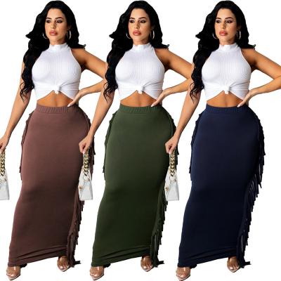 China Women's Casual Autumn Fashion Bodycon Pencil Skirts Womens Anti-Static Long Skirt Fringed Maxi Dress Womens Clothes Boutique RS01074 for sale