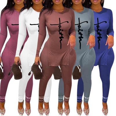 China Anti-pilling Two Piece Pants Set Women Letter Print 2 Piece Set Long Sleeve T-Shirts Pants Suits Casual Matching Ribbed Two Piece Sets S00975 for sale