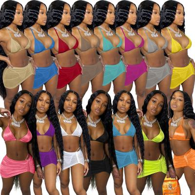 China Fashion Breathable Sexy String Women 15 Solid Colors Mini Thong Bikini Set Swimwear 3 Piece Bikini Set Micro Beachwear Swimwear Set 00788 for sale