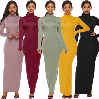 China Women's Plus Size Dresses 4XL 5XL Breathable Women's Long Sleeve Turtle Neck Bodycon Dress 8 Colors Dress Casual Long Maxi Dresses RS01115 for sale