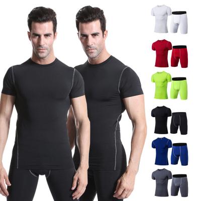 China QUICK DRY Mens Fitness Wear 2 Piece Short Set For Mens Fitness Workout Gym Clothing Set Jogging Two Piece Tracksuit Training Wear for sale