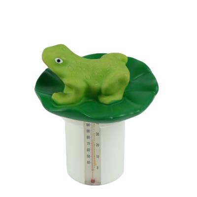 China Swimming Pool Clean Creative Design Animal Floating Chlorine Dispenser With Thermometer-Frog for sale