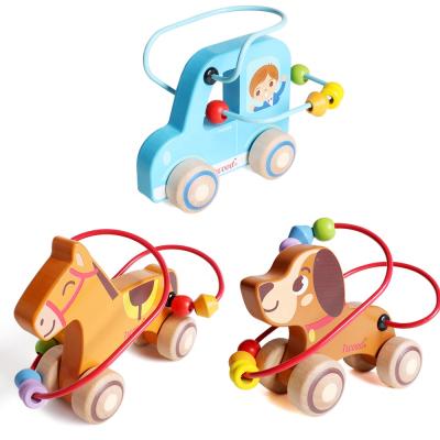 China Eco-Friendly Hot Selling Best Selling Amazon Baby Wooden Beaded Roller Horse Toys for sale