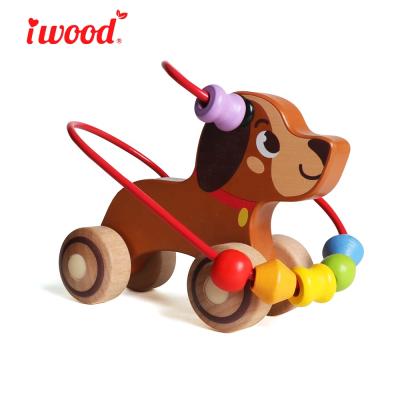 China Baby Dog Roller Environmental Bead Cart Wooden Baby Toys for sale