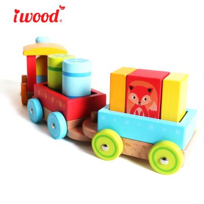 China Children's Playing Toy Quality Wood Three Sections Pull Block Wooden Train for sale