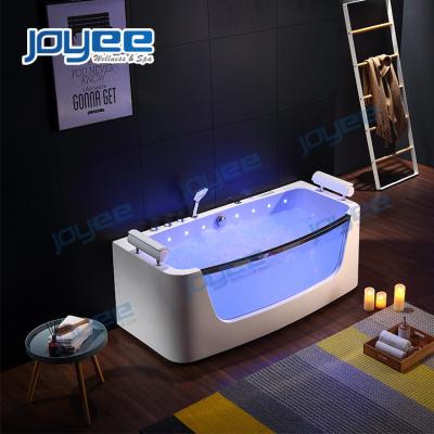 China Factory Wholesale JOYEE Acrylic 1-2 Side Three Person Hydraulic Freestanding Bathtub Glass Whirlpool Spa Tub For Hotel Project for sale