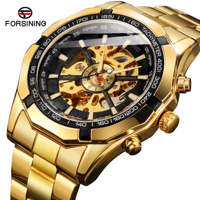 China 2021relogio power reservation gold skeleton men's stainless steel forsining automatic mechanical mechanical watches for men's wrist for sale