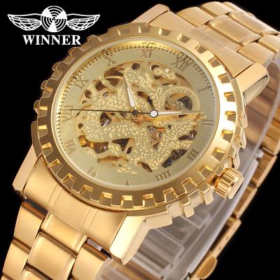 China Brand Creative Gift Winner Dragon Gold Luxury Watches Mens Obvious Power Reserve Novelty Skeleton Mechanical Man Full Automatic Wrist Watch for sale