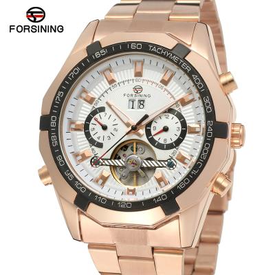 China Top Selling Reserve FORSINING Rose Gold Stainless Steel Watches Power Automatic Tourbillon Watches Custom Wristwatches relojes hombre for sale