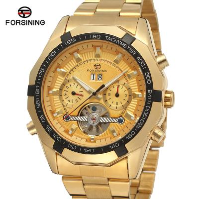 China Custom 2020 FORSINING Power Reserve Male Luxury Gold Stainless Steel Automatic Bracelet Watches Men Block Tourbillion Tangan for sale