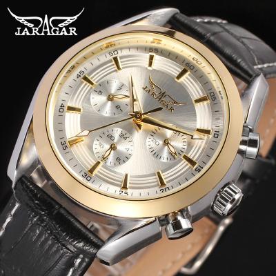 China Guangzhou Factory Fashion JARAGAR Wholesale OEM Automatic Genuine Leather Mens Watches relojes hombre Water Resistant for sale