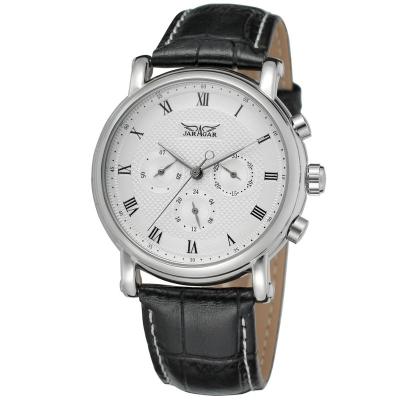 China China Manufacturer JARAGAR Casual Day/Date Men Watch Genuine Leather Strap 24 Hours Automatic Wrist Watch for sale