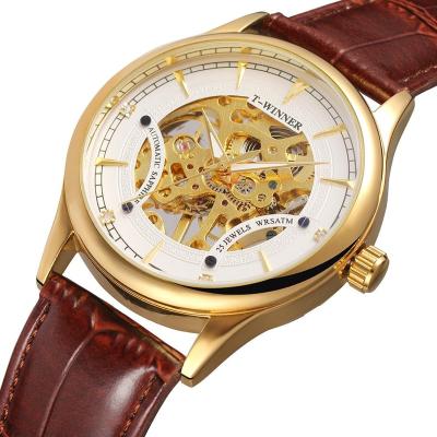 China 2020 Wholesale Men's T-Winner Power Reserve Casual Mechanical Skeleton Leather Strap Wristwatches Men's Watch for sale