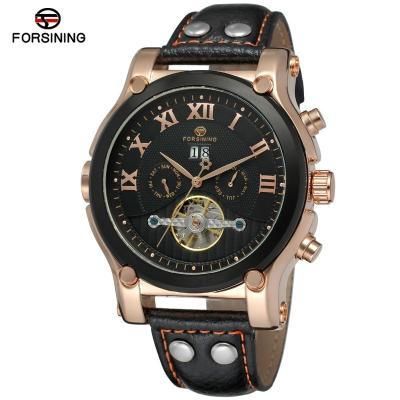 China 2020 Power Reserve Popular Design Material Jam Watches Forsining Tourbillion Genuine Leather Tangan Automatic Men's Watches for sale