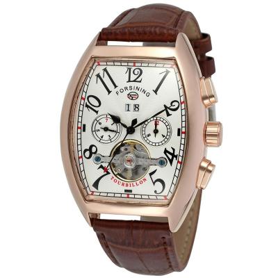 China Hot Selling Automatic Power Reserve Forsining Watch Tourbillon Men Wrist Time With Genuine Leather for sale