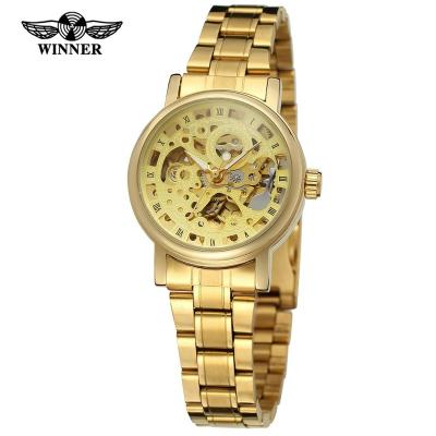 China Hot Selling Power Reserve T-WINNER Automatic Mechanical Women Watches Stainless Steel Skeleton Ladies Watches for sale