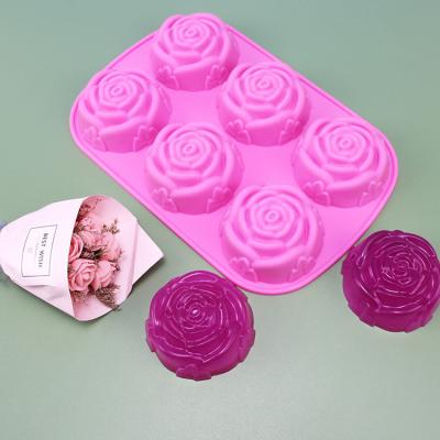 China Wholesale Viable 6 Cavity Rose Shape Chocolate Mold Home Use Silicone Soap Mold Rose Shaped Silicone Mold For Handmade Soap for sale