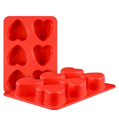 China Sustainable 6 Cavity Heart Shape Custom Design Silicone Mold Soap Heart Form DIY Cake Chocolate Molds for sale