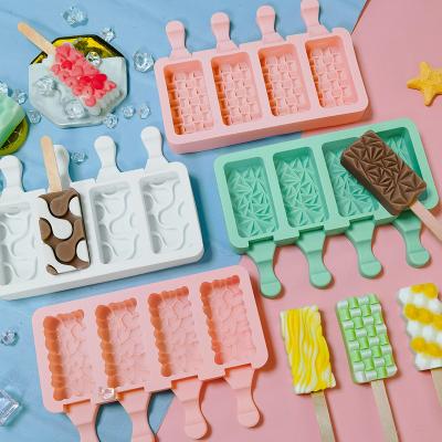 China Viable 4 Cavity Silicone Ice Cream Mold Heart Hill Bamboo Weaving Maker Homemade Cakesicle Popsicle Maker Diamond Shape DIY Mold for sale