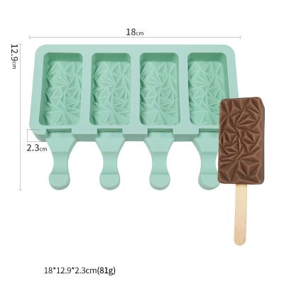 China New Viable Homemade 4 Cavities Silicone Ice Cream Mold Diamond Rhomb Shape DIY Popsicle Maker Cakesicle Mold for sale